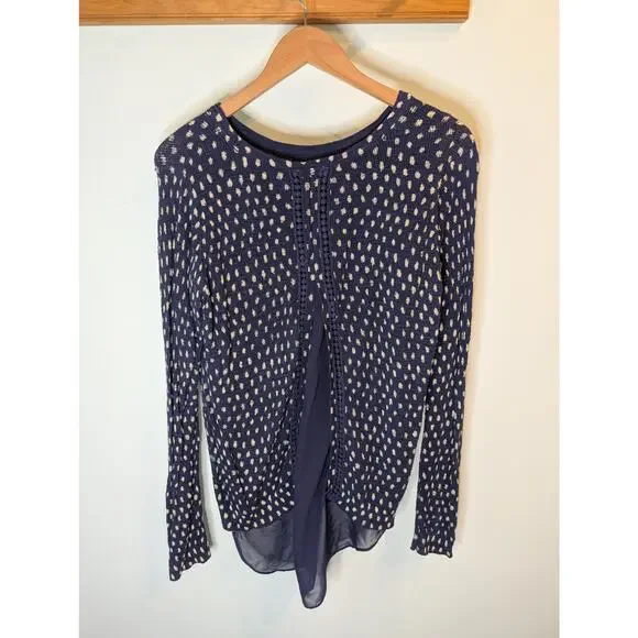 Lucky Brand Navy Polka Dot Layered Top Sweater Tank Twofer Medium Casual - Picture 2 of 8